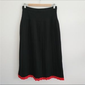 Vintage Black & Red Wool Pleated Midi Skirt